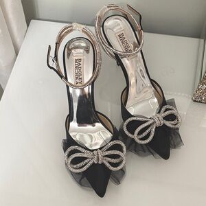 Badgley Mischka Black Heels with Silver Bow Accents
